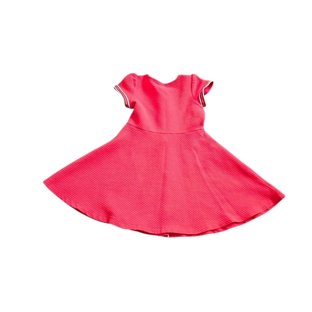 Janie and Jack Coral Red Textured Dress Size 6 Gold Buttons